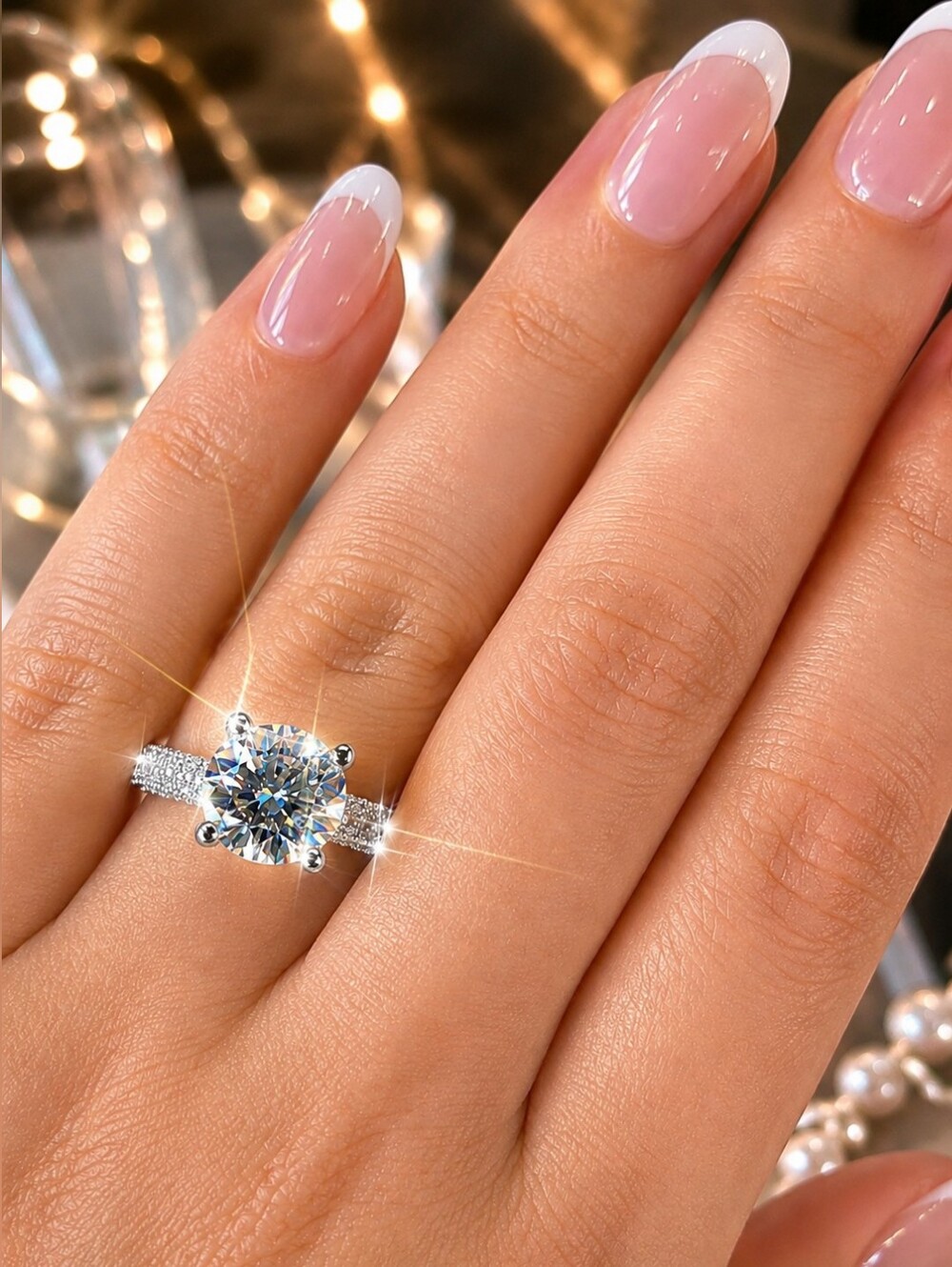 GRACertificate Moissanite 5CT Ring Hallo Classic Round Shape 925 Sterling Silver